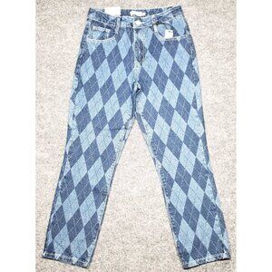 Rue21 Mom Jeans Womens 0 Blue Denim Argyle Pockets Mid Rise 100% Cotton New